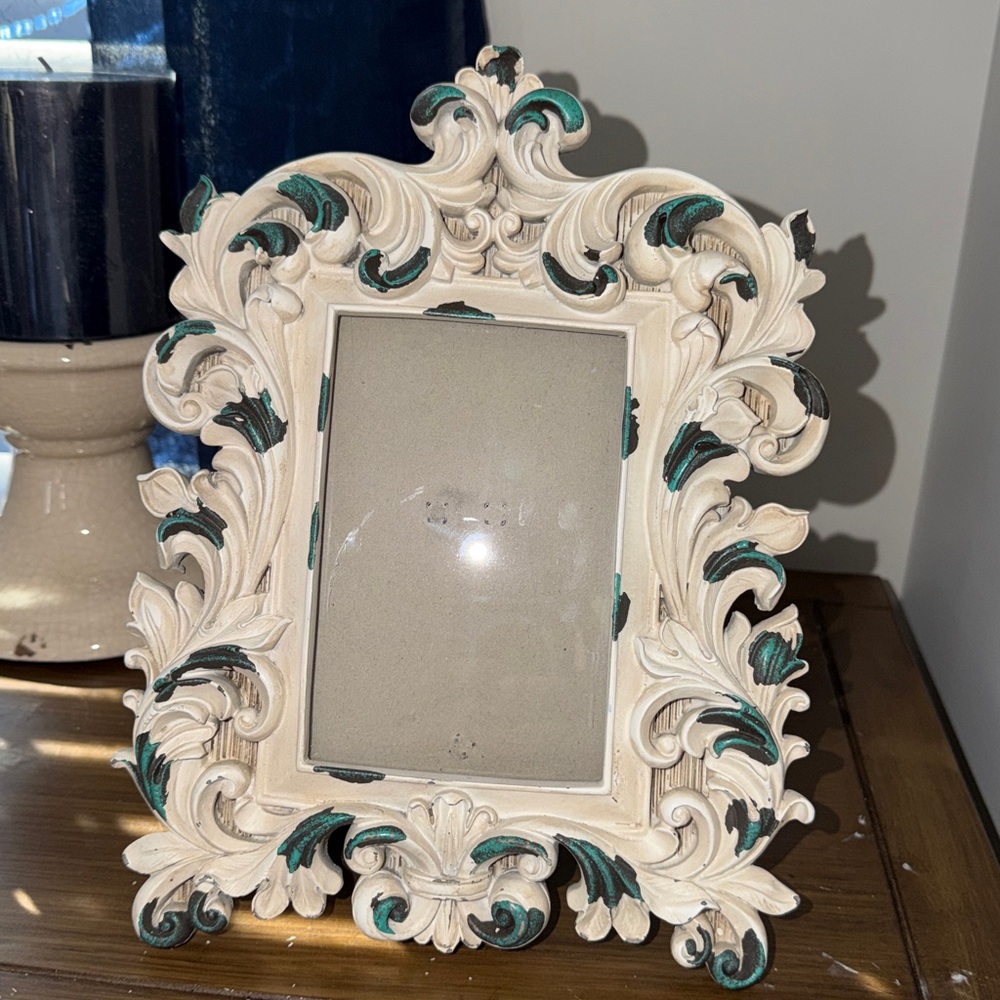 Elegant Cream and Teal Green Ornate Photo Frame